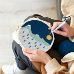 Creating handmade tranquil mountain scenery punch needle artwork