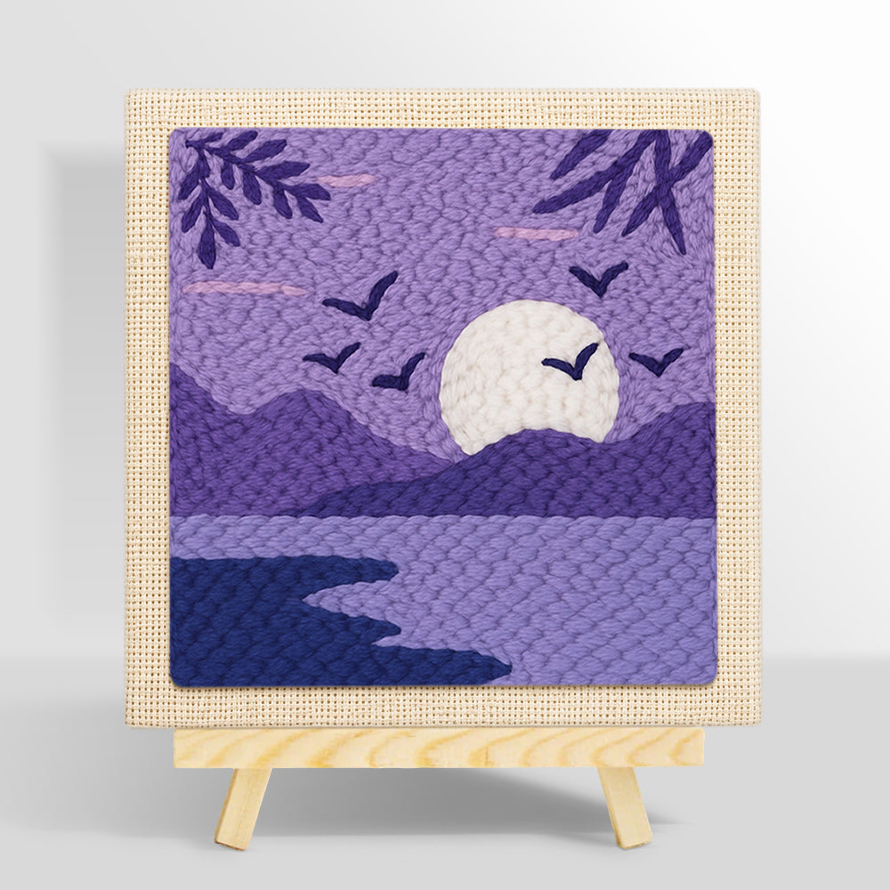 Tranquil purple lake view punch needle kit for beginners
