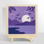 Tranquil purple lake view punch needle kit for beginners
