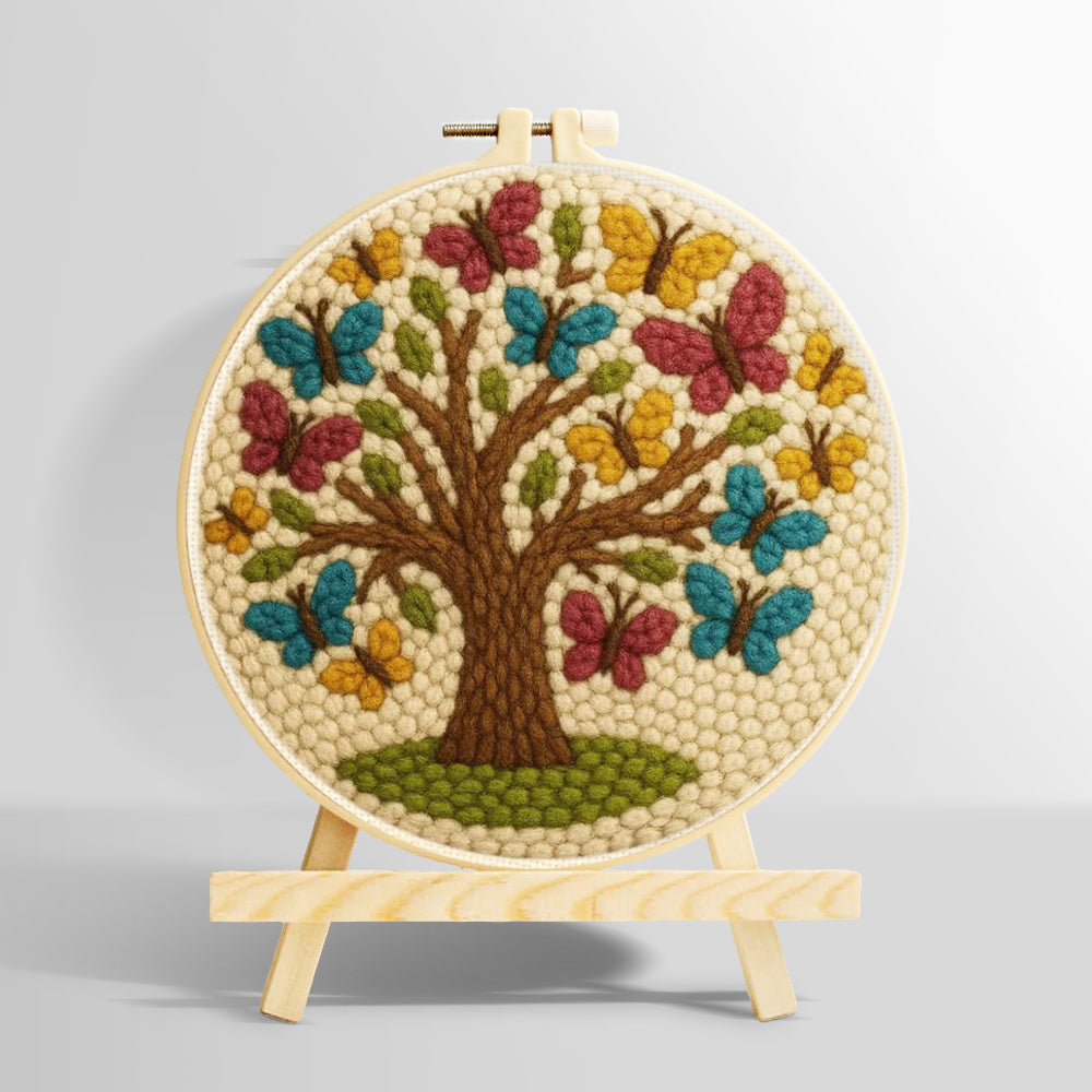 Tree of life with colourful butterflies punch needle kit for beginners