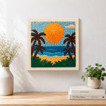 Finished tropical beach sunset artwork displayed on a wall