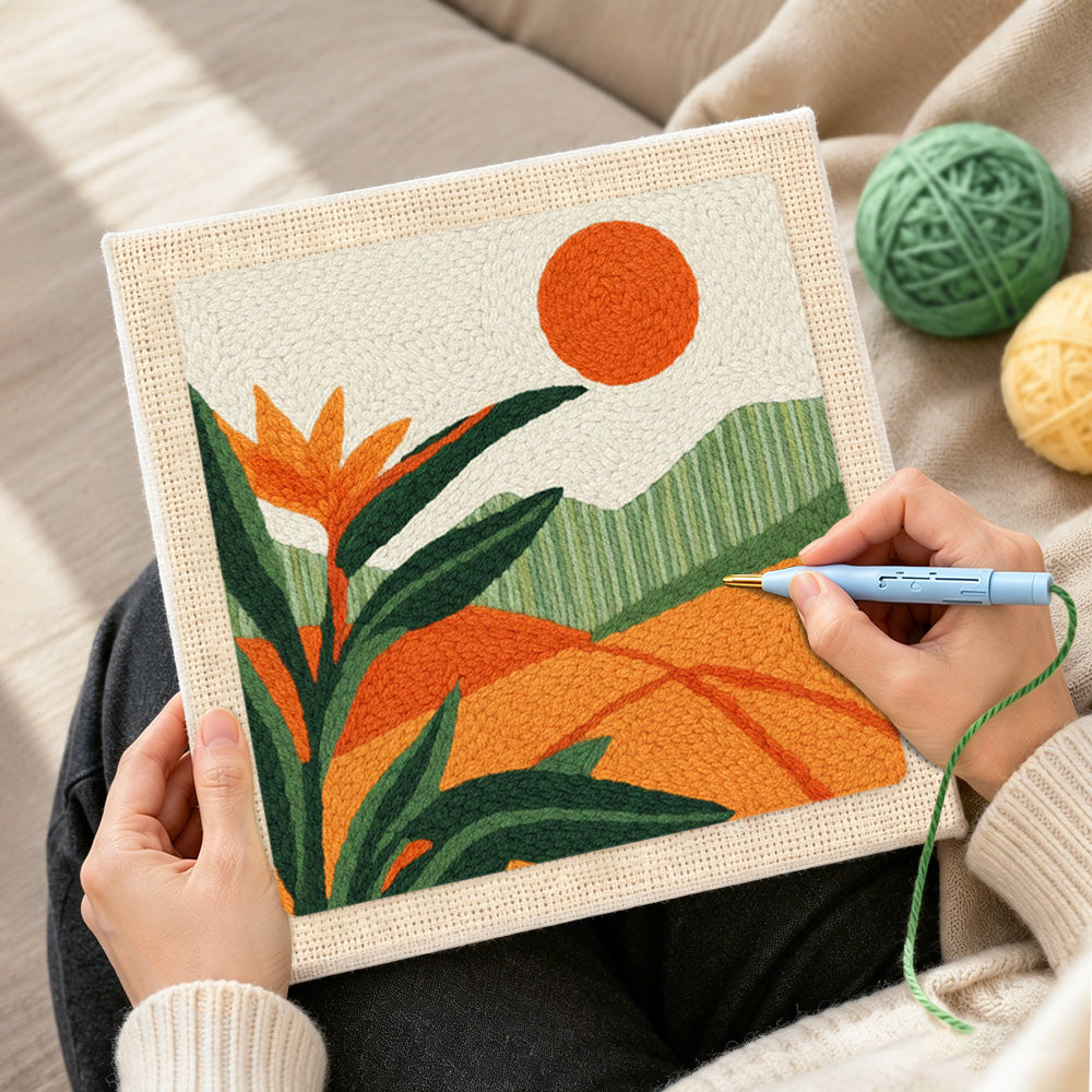 Creating handmade tropical bird of paradise punch needle artwork