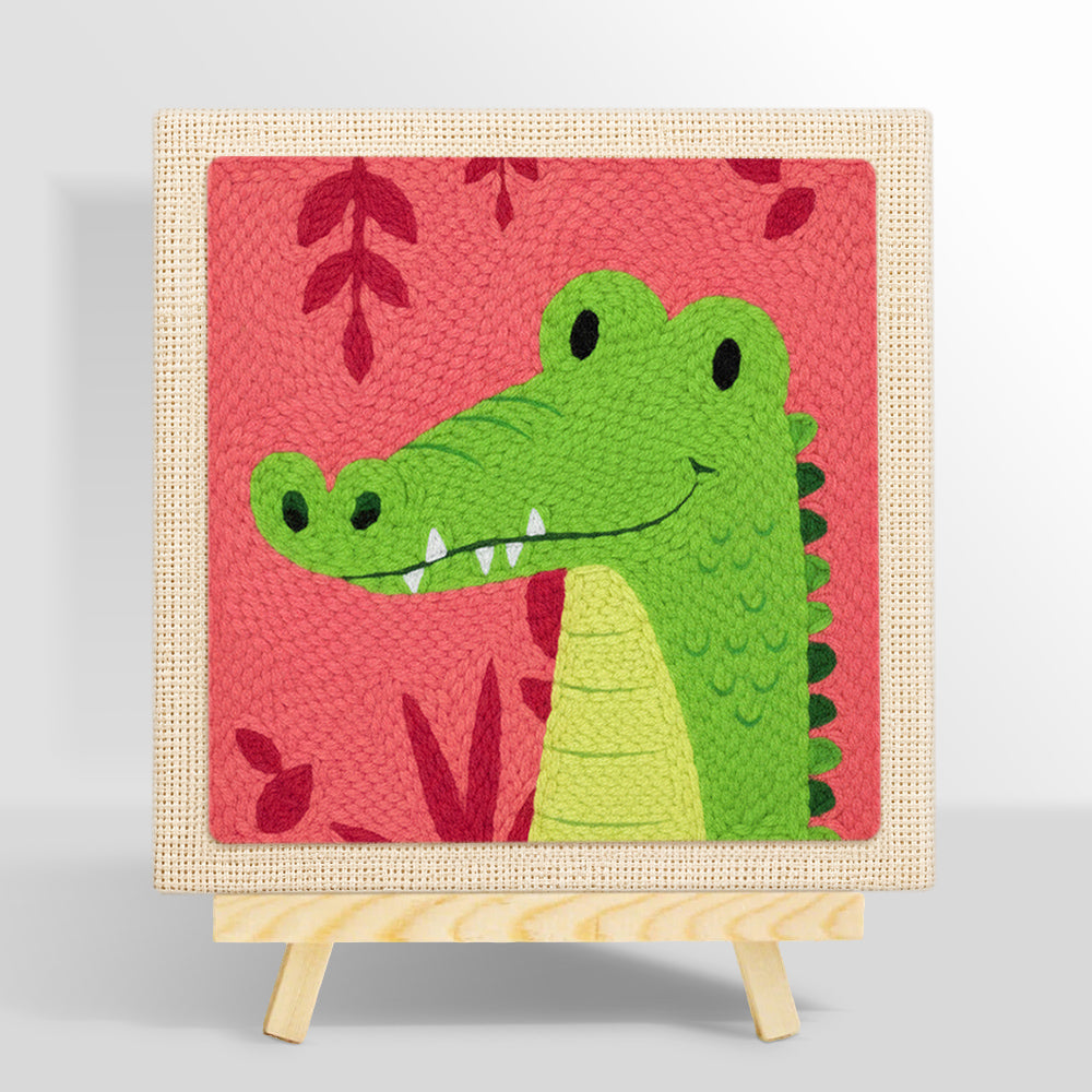 Tropical green crocodile punch needle kit for beginners