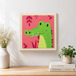Finished tropical green crocodile artwork displayed on a wall