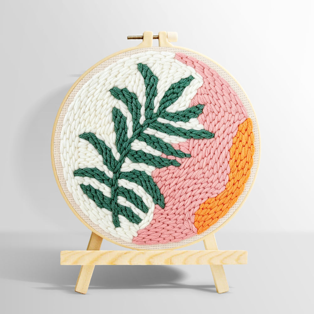 Tropical leaf and sunset tones punch needle kit for beginners