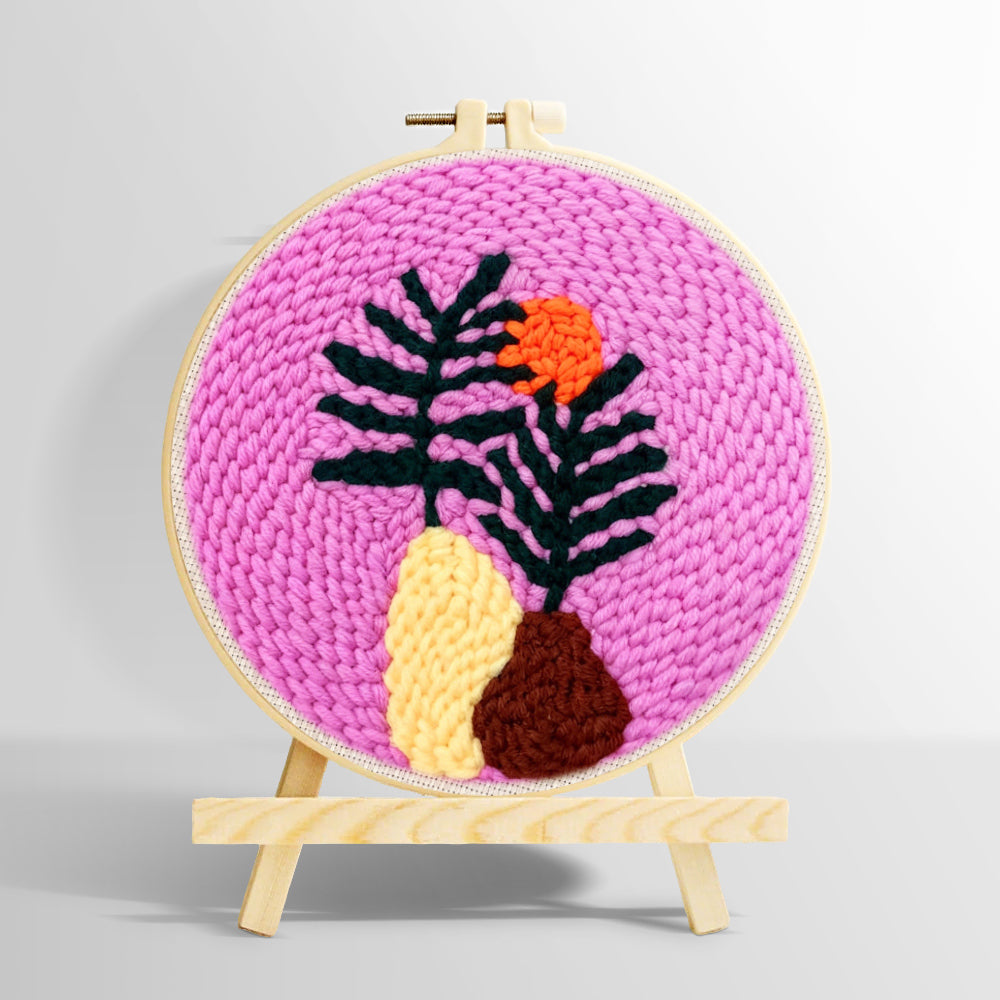 Tropical leaf at sunset punch needle kit for beginners