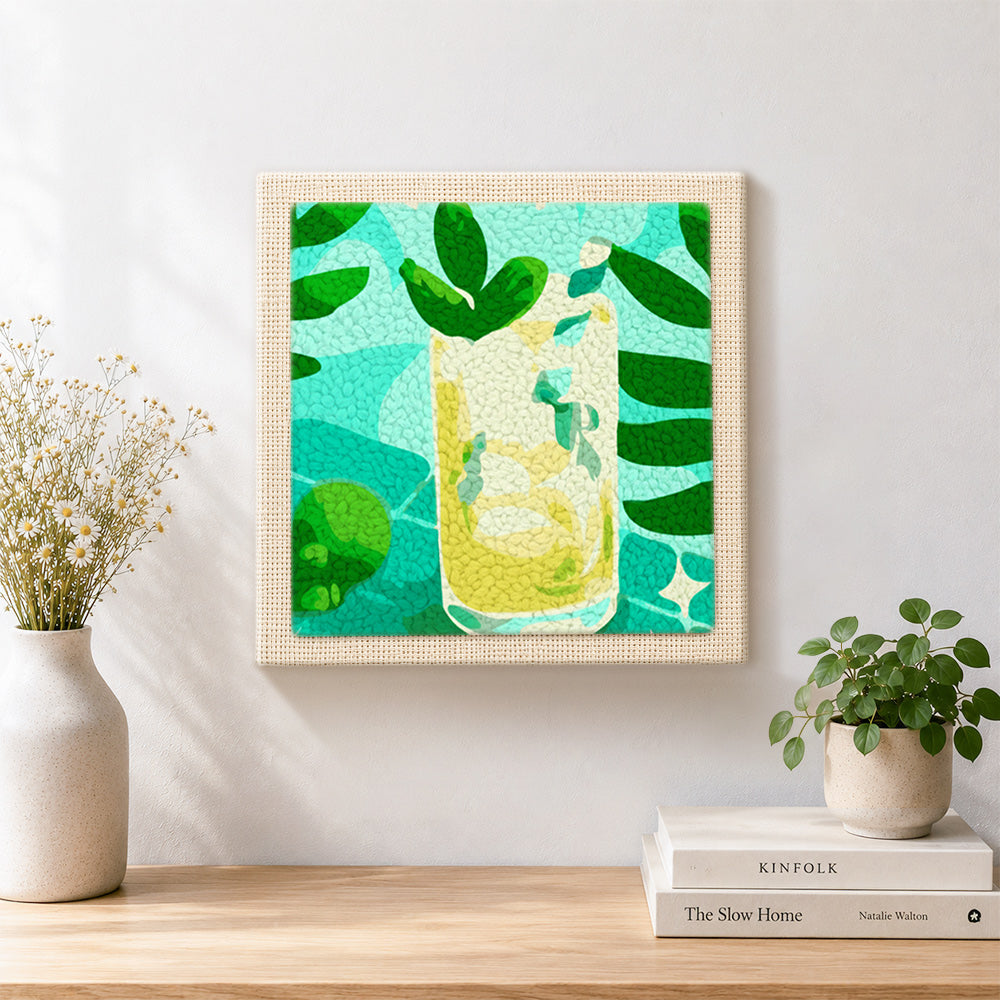 Finished tropical refreshing cocktail artwork displayed on a wall