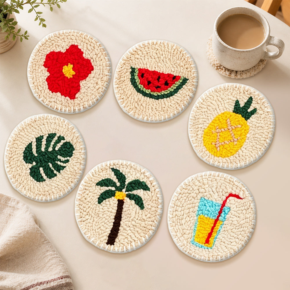 Tropical summer atmosphere punch needle coasters used for home decoration