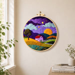 Twilight purple farmhouse needle felt wall art displayed in a bright home interior