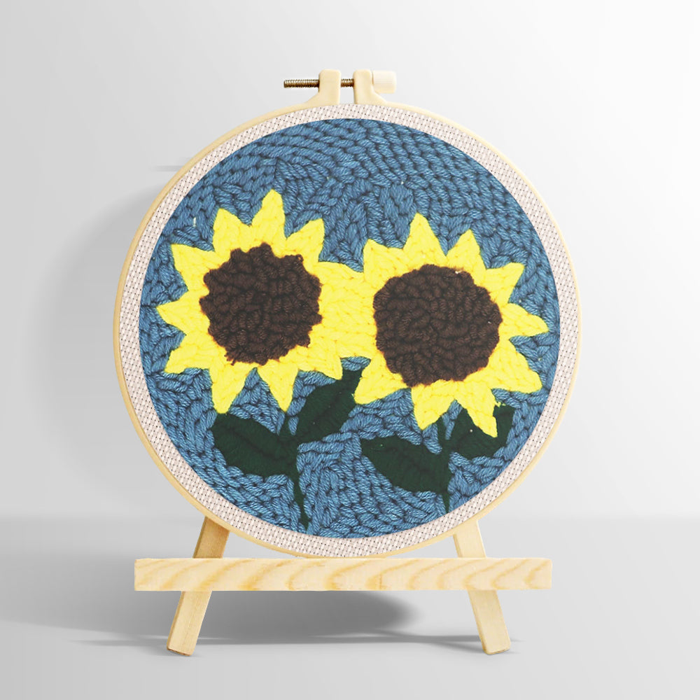 Two bright sunflowers punch needle kit for beginners