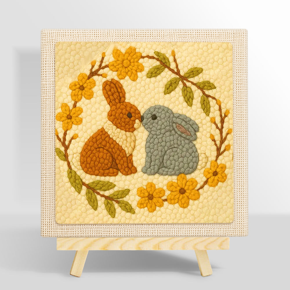 Two bunnies kissing punch needle kit for beginners
