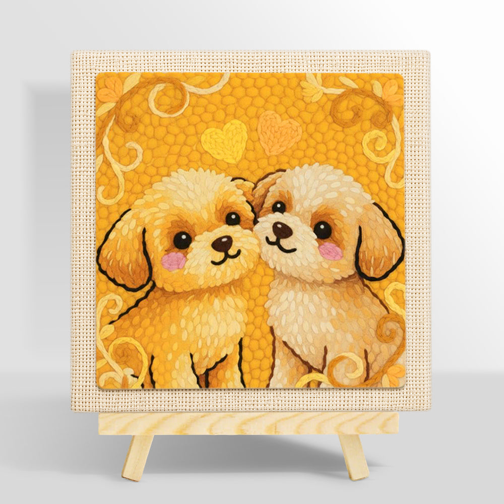 Two cuddly puppies punch needle kit for beginners