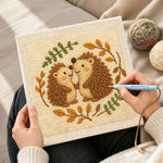 Creating handmade two hedgehogs in love punch needle artwork