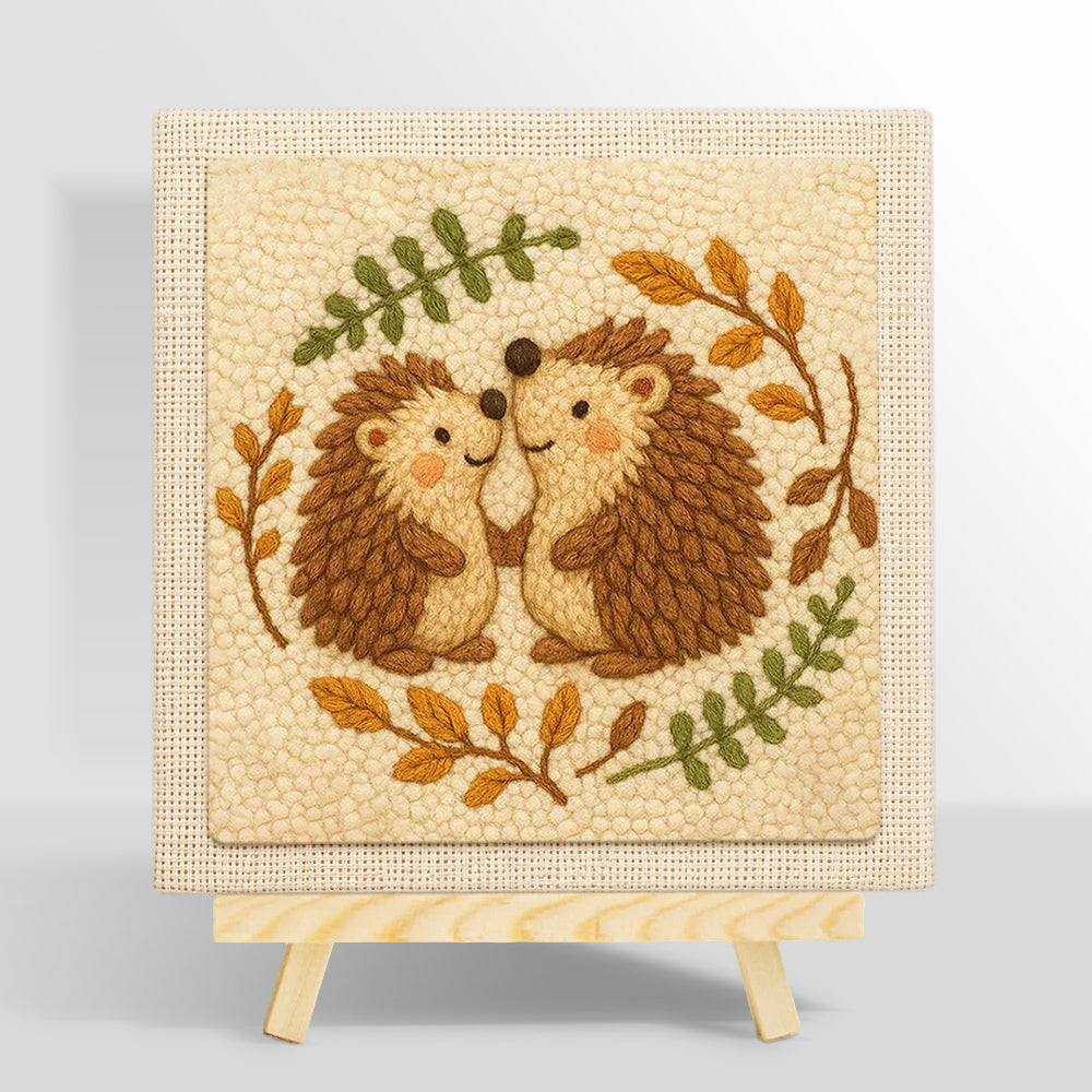 Two hedgehogs in love punch needle kit for beginners