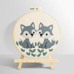 Two little grey foxes punch needle kit for beginners