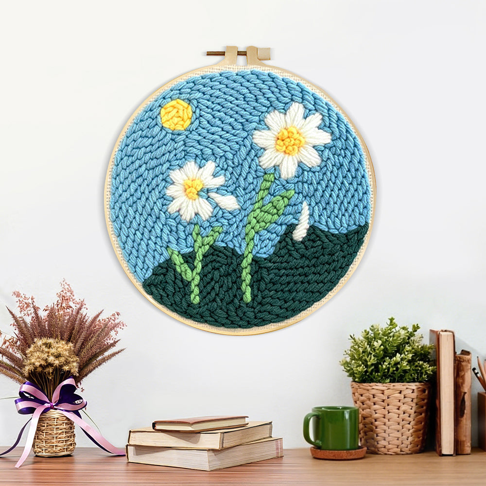 Finished two pure daisies artwork displayed on a wall