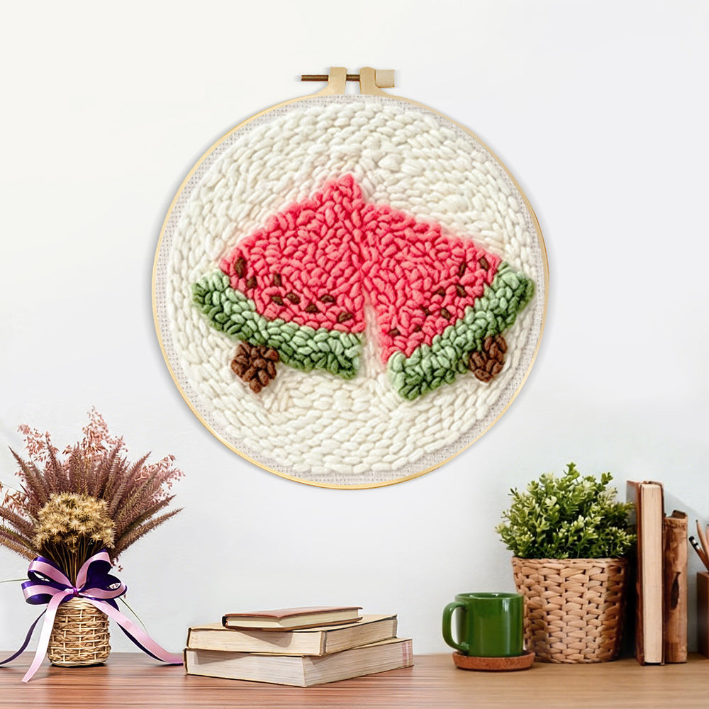 Finished two slices of watermelon artwork displayed on a wall