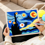 Creating handmade Van Gogh starry night punch needle artwork