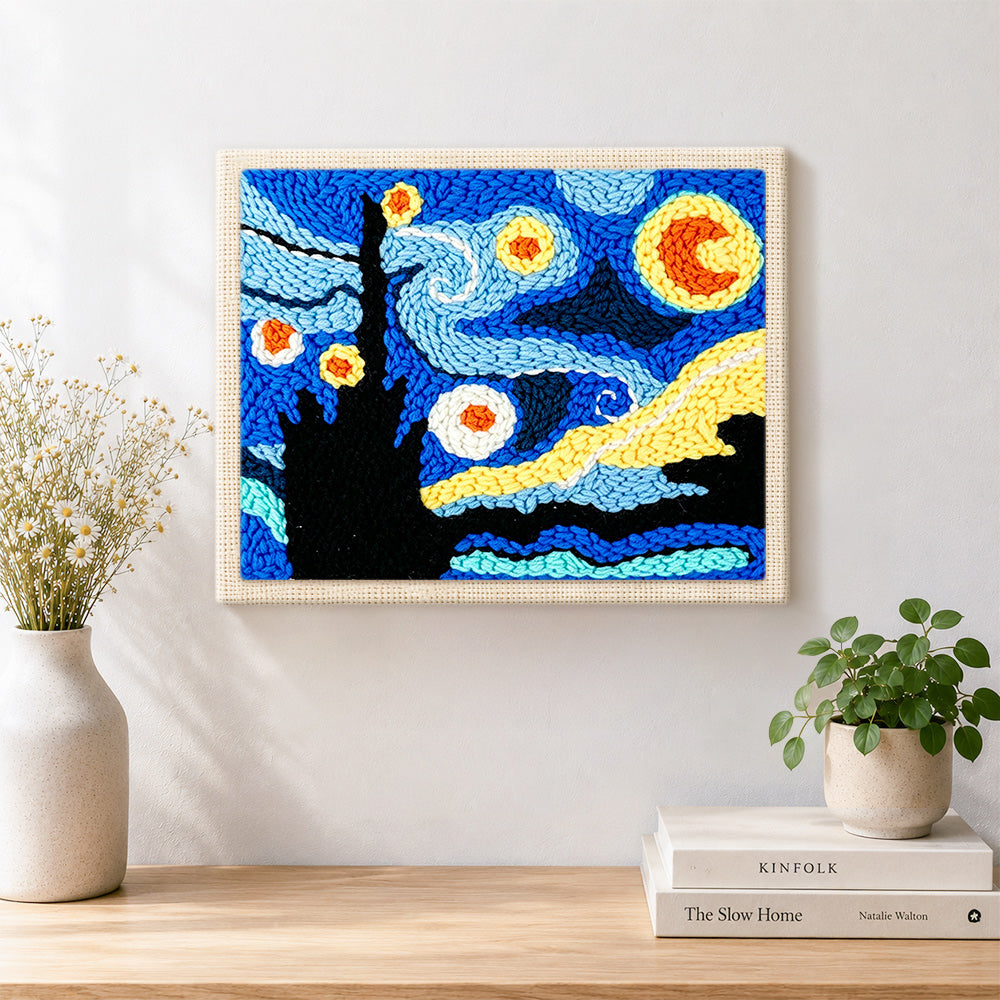 Finished Van Gogh starry night artwork displayed on a wall