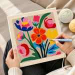 Creating handmade vibrant abstract tulips punch needle artwork