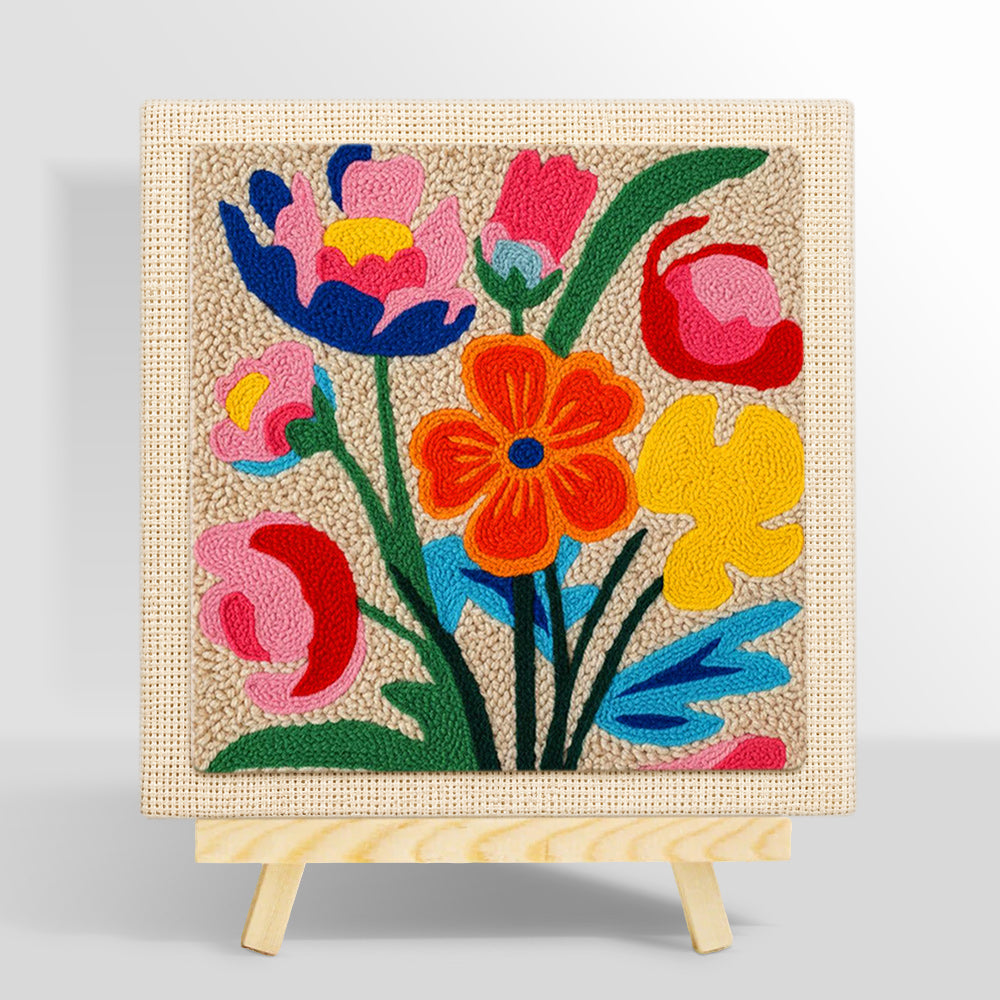 Vibrant abstract tulips punch needle kit for beginners