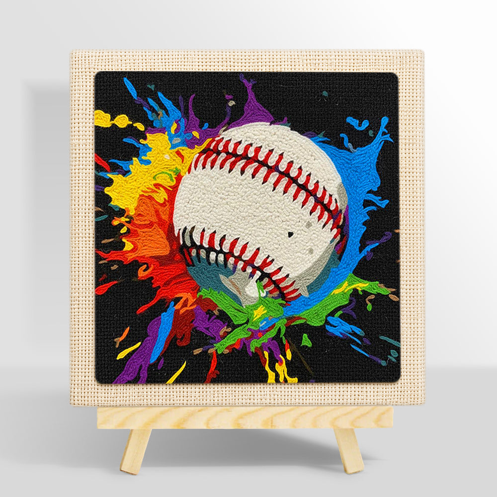 Vibrant baseball splash art punch needle kit for beginners