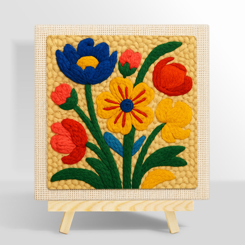 Vibrant colourful florals punch needle kit for beginners