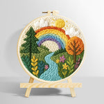 Vibrant countryside rainbow and river punch needle kit for beginners