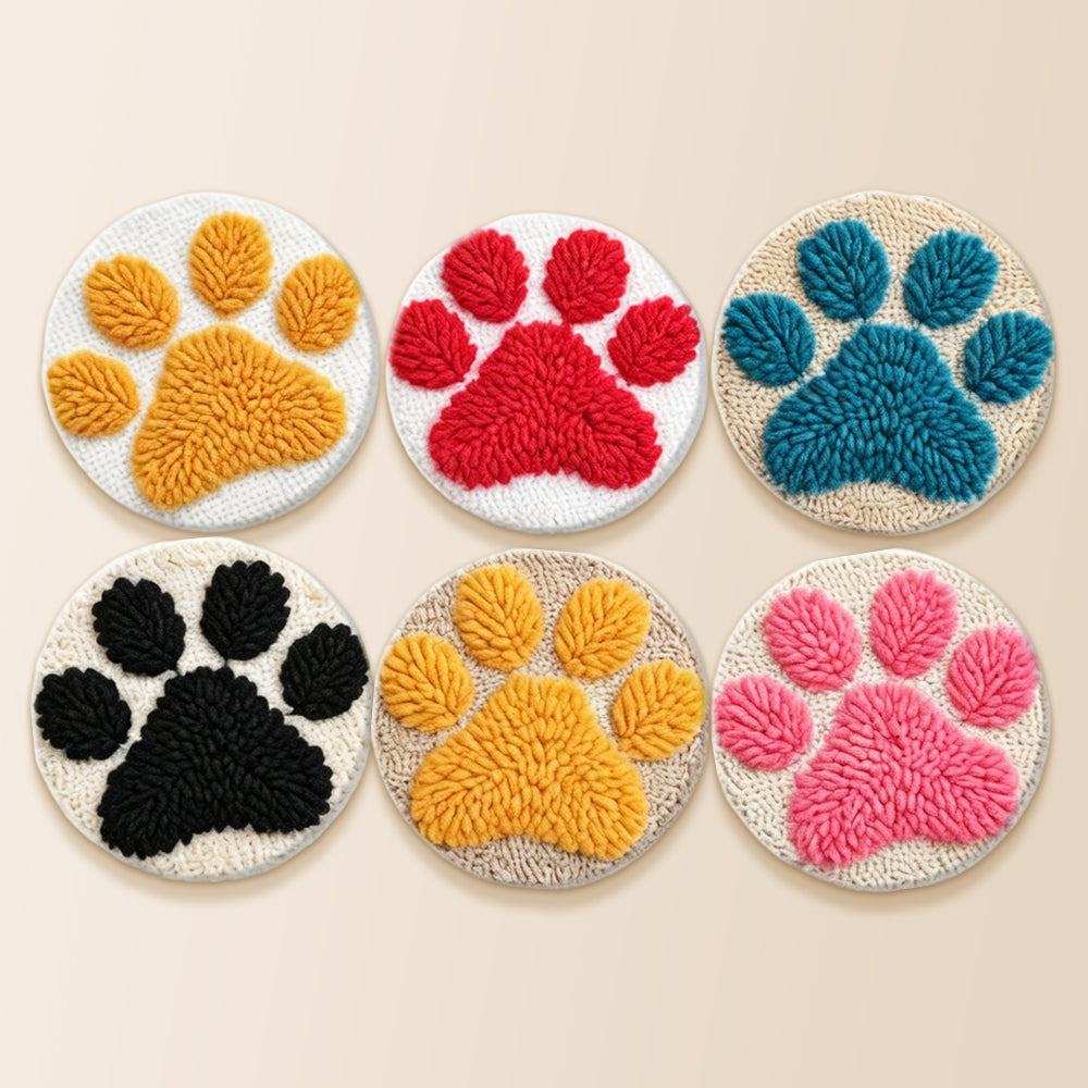 Vibrant dog paws punch needle coaster kit finished handmade coasters