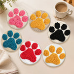 Vibrant dog paws punch needle coasters used for home decoration