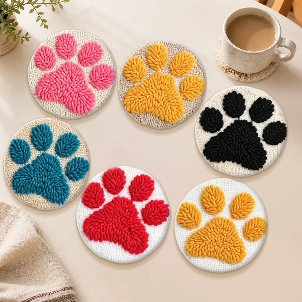 Vibrant dog paws punch needle coasters used for home decoration