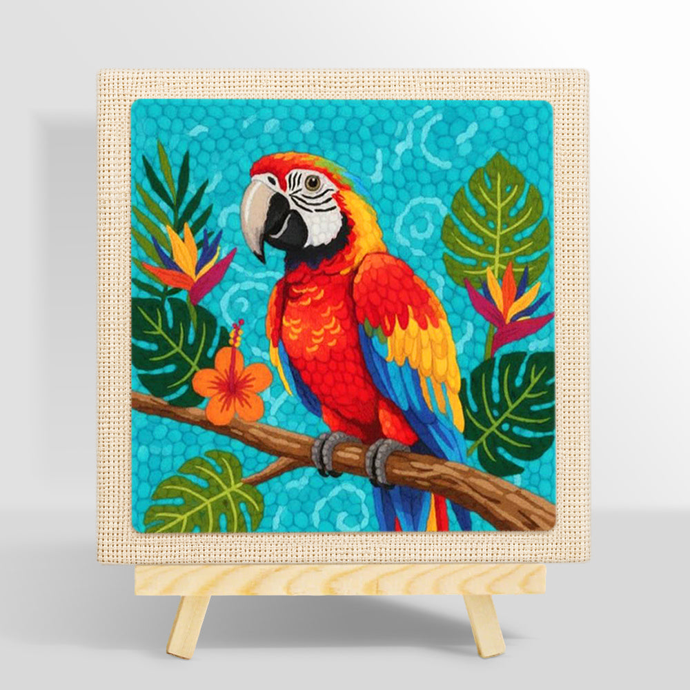 Vibrant macaw parrot punch needle kit for beginners