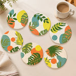 Vibrant summer tropical leaves punch needle coasters used for home decoration