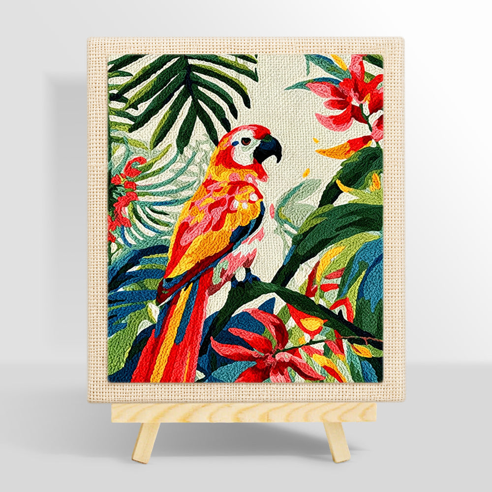 Vibrant tropical macaw parrot punch needle kit for beginners