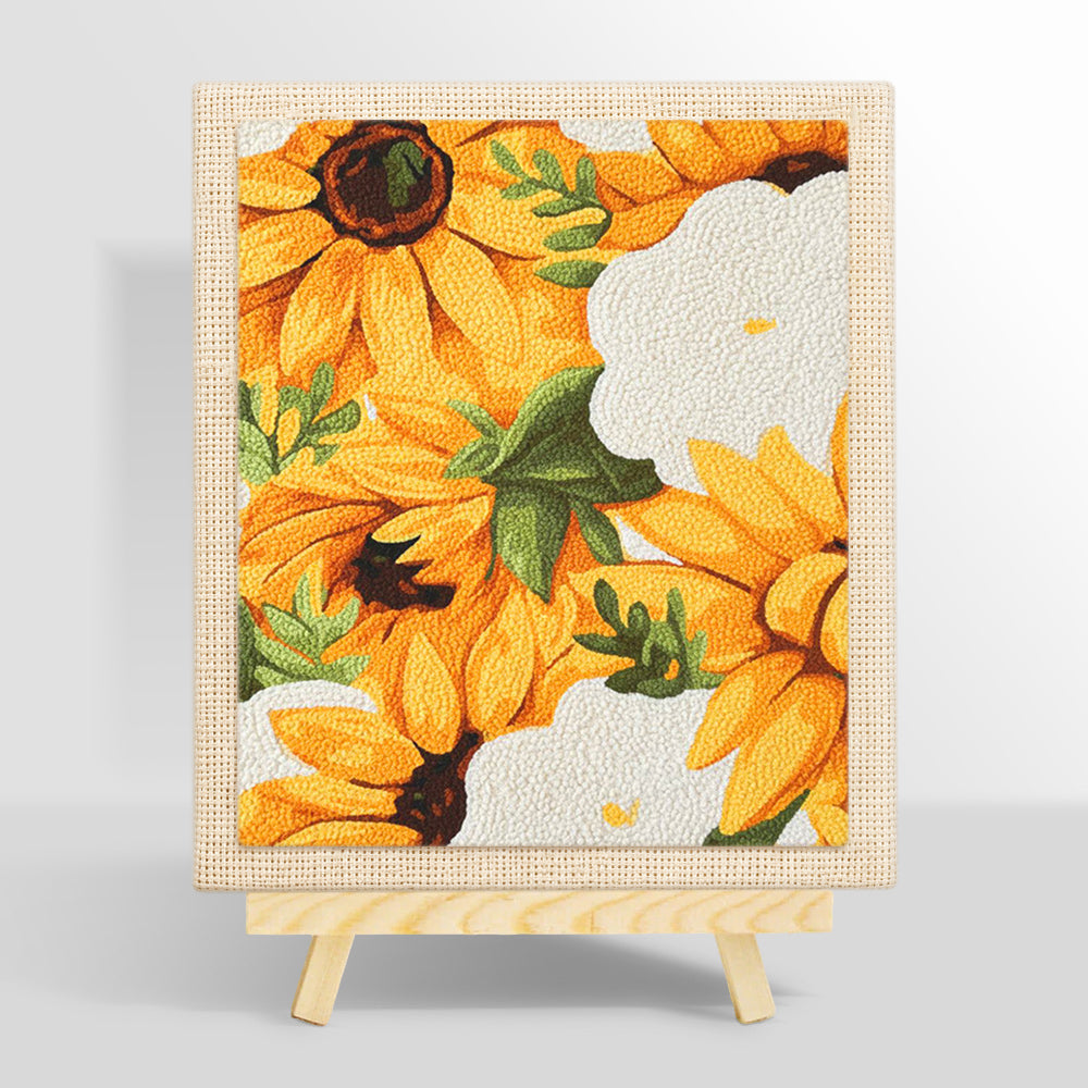 Vibrant yellow sunflowers punch needle kit for beginners