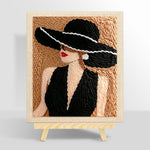 Vintage lady in black hat punch needle kit for beginners