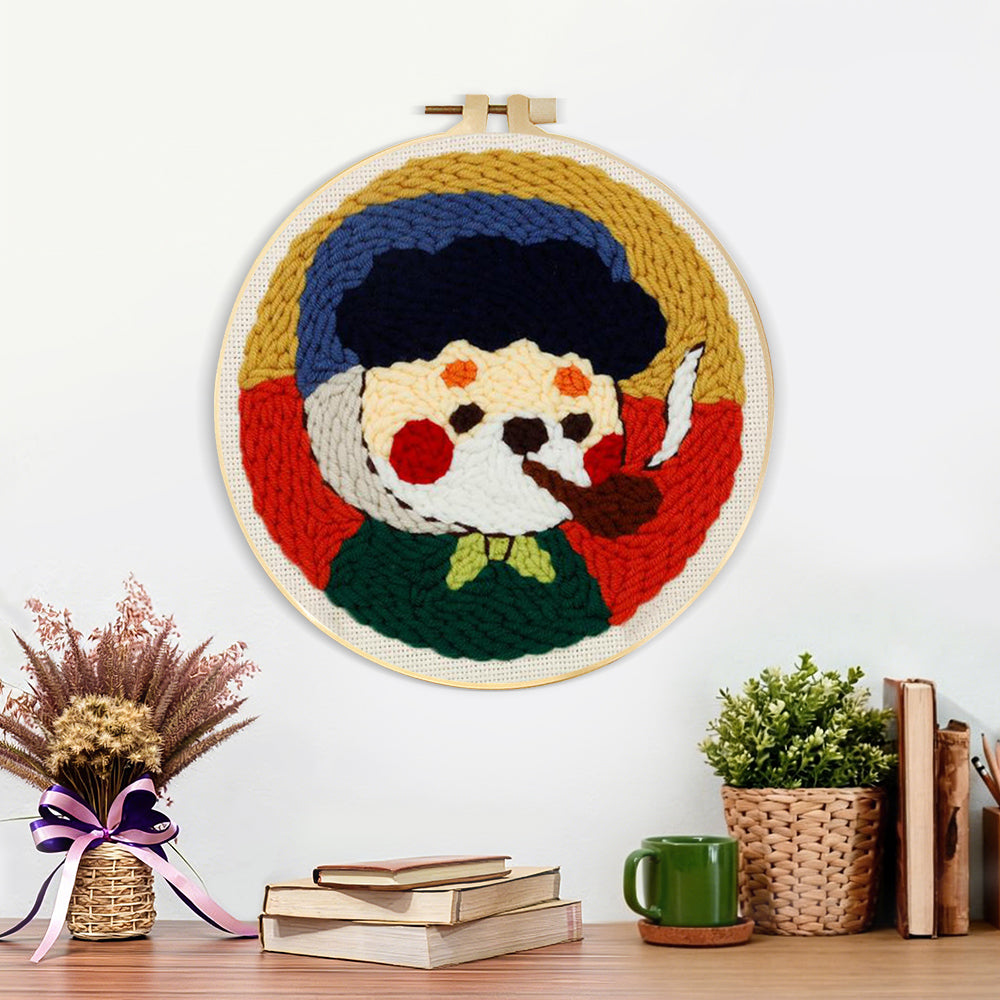 Finished vintage style cartoon character with pipe artwork displayed on a wall