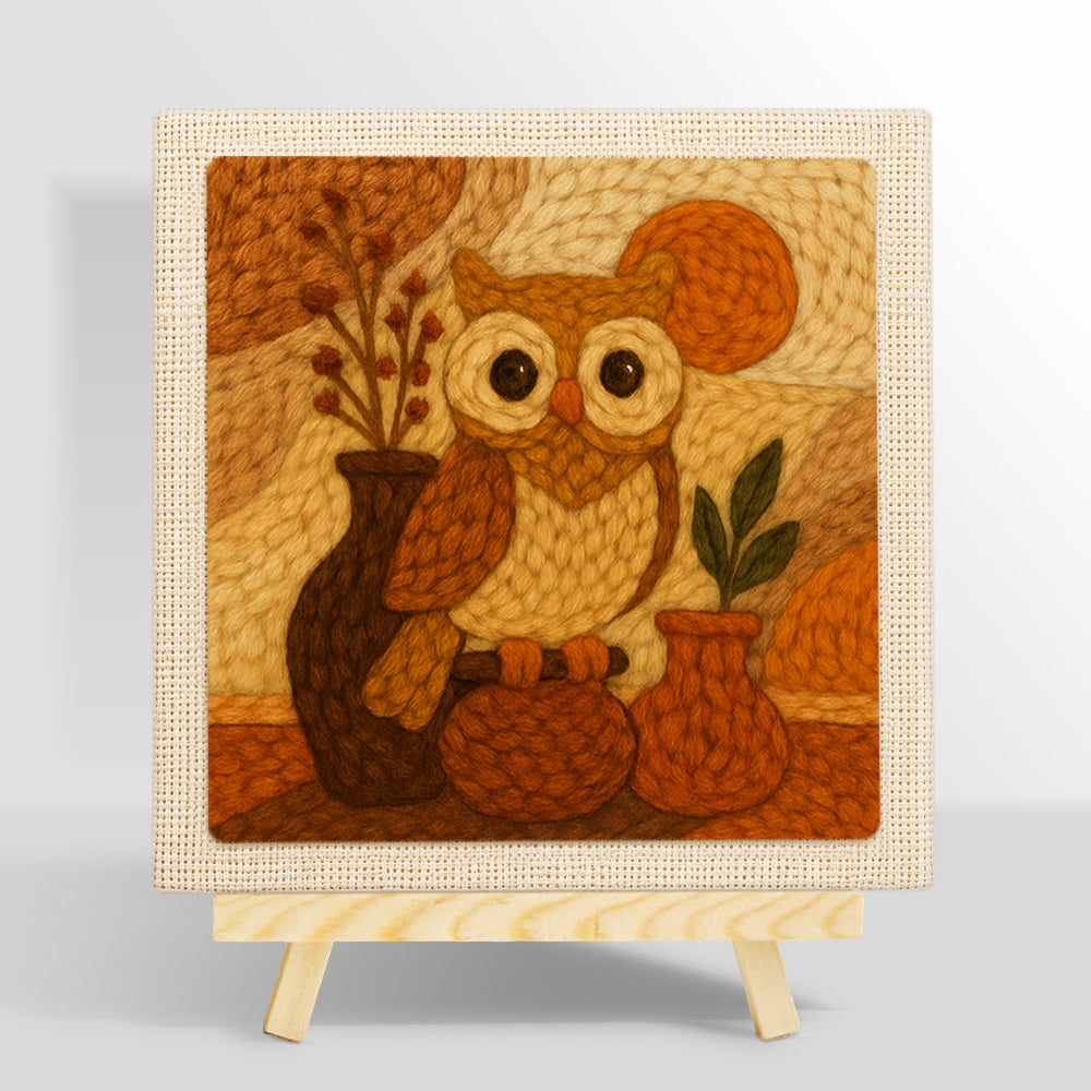 Vintage style owl with vases punch needle kit for beginners