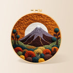 Volcanic mountain under the golden sun needle felting kit for beginners with a round wooden frame