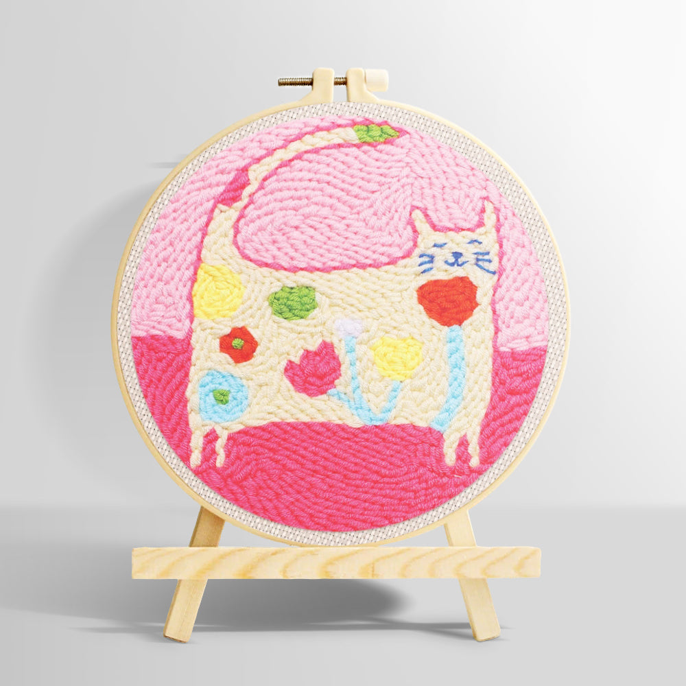 Warm and lovely flower cat punch needle kit for beginners