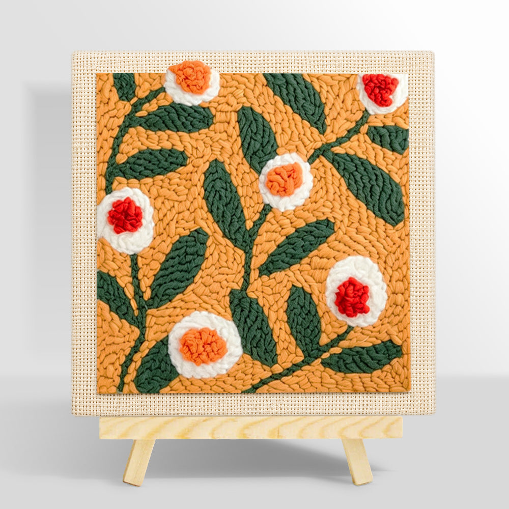 Warm apricot floral punch needle kit for beginners
