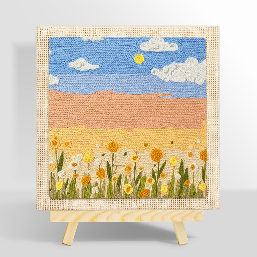 Warm golden sunlight and flowers punch needle kit for beginners