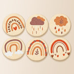 Warm-toned rainbow and cloud punch needle coaster kit finished handmade coasters