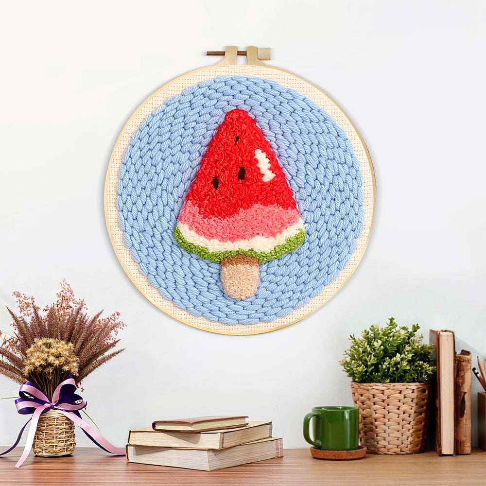 Finished watermelon ice lolly artwork displayed on a wall