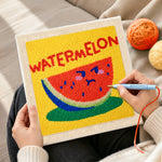 Creating handmade watermelon with cute face punch needle artwork
