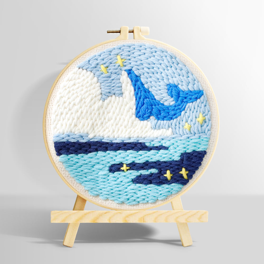 Whale and iceberg ocean punch needle kit for beginners