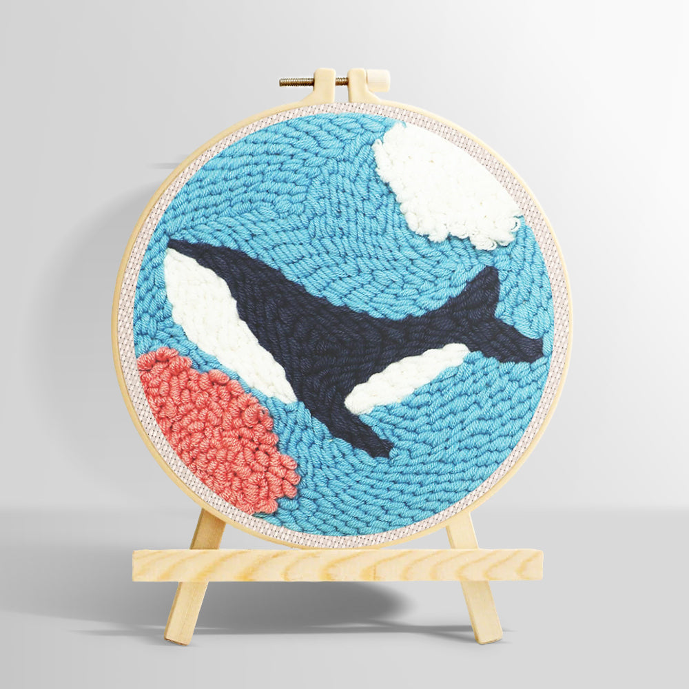 Whale swimming under the sea punch needle kit for beginners
