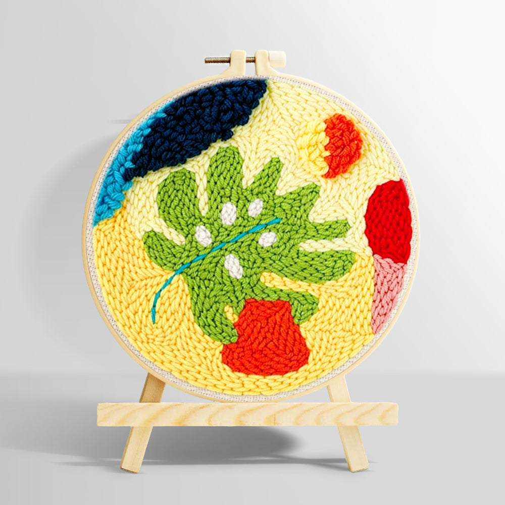 Whimsical abstract leaves punch needle kit for beginners
