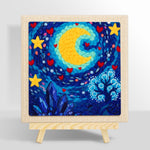 Whimsical crescent moon, stars and crystal tree punch needle kit for beginners