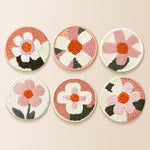 White and pink flowers punch needle coaster kit finished handmade coasters